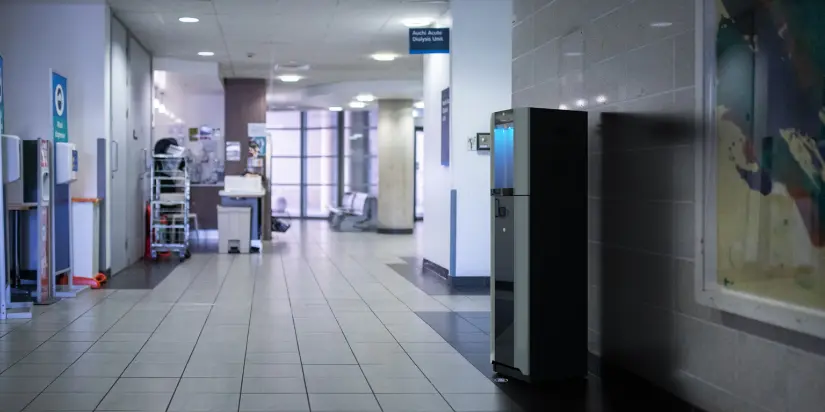 Cleartide water hydration systems in boston image of dispenser in hospital.